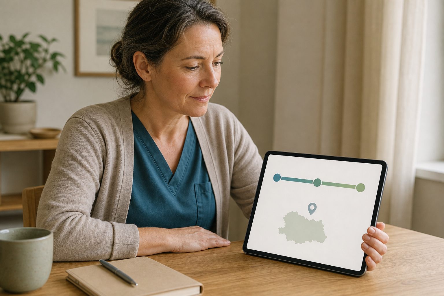Pflegefachkraft nutzt einen digitalen regionalen Gehaltscheck